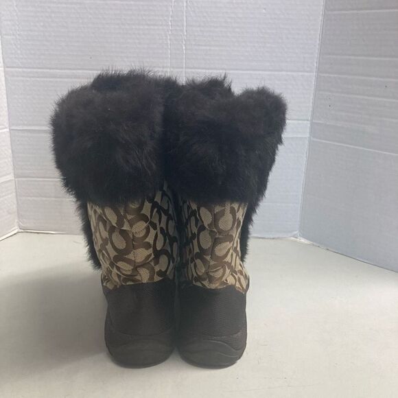 COACH Jeannie Signature Fur Lined Boots Size 7B Mid Calf Brown & Black Size 7B - Picture 5 of 10